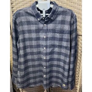 Armor Lux Mens‎ Blue Grey Buffalo Check Cotton Flannel Button Down Shirt Size L
